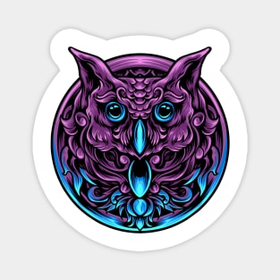 Owl Head With Ornament Fantasy Artsy Style Magnet