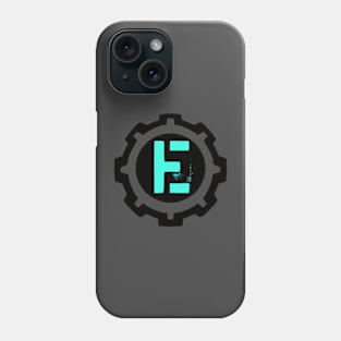 Ice Blue Letter E in a Black Industrial Cog Phone Case