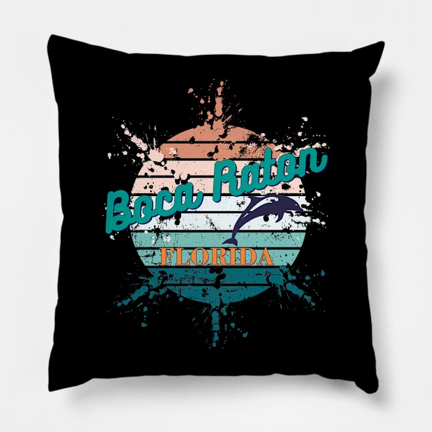 Boca Raton Florida Exploding Retro Sunset Pillow by AdrianaHolmesArt