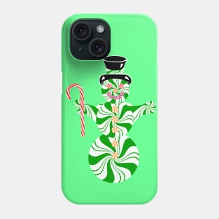 Spearmint Snowman with Striped Peppermint Candy Cane Phone Case