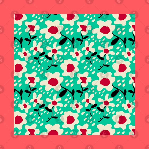 Floral Pattern - Whimsical Flowers (Cyan) by Whimsical Frank