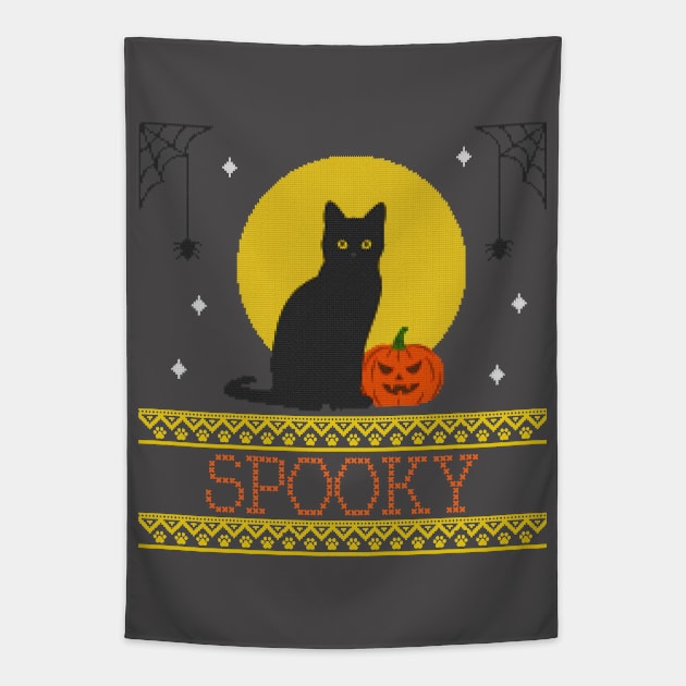 Spooky Black Cat Pumpkin Tapestry by Live Together