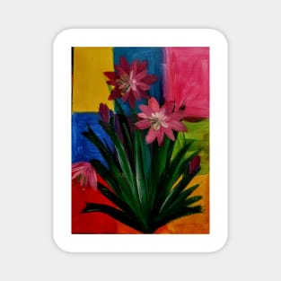 Colorblock background and wild lilly growing Magnet
