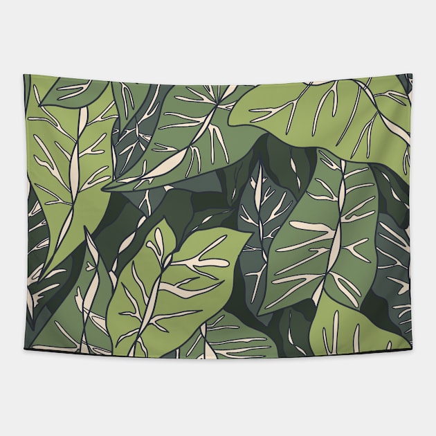 Modern Tropical Leaf Design // Alocasia Polly Tapestry by haleyum