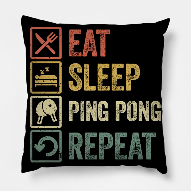 Funny eat sleep ping pong repeat retro vintage gift Pillow by Lyume