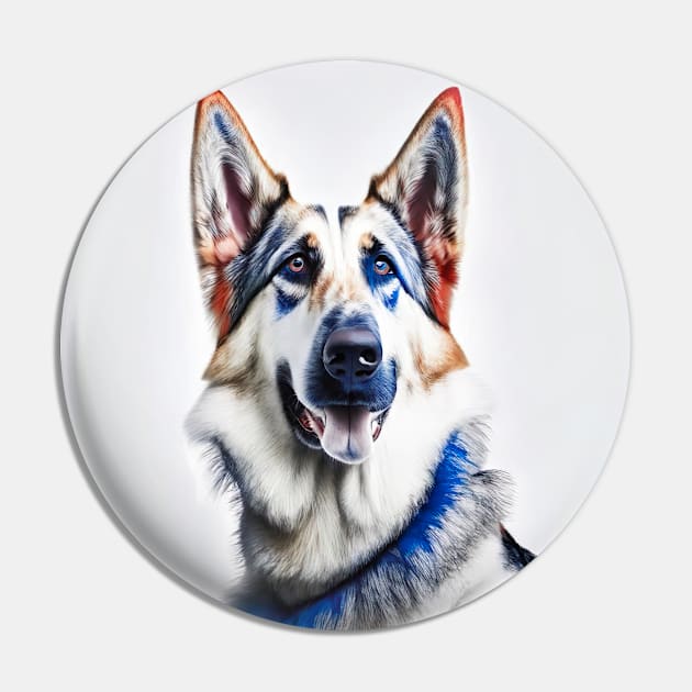 [AI Art] Red, blue and white German Shepherd Pin by Sissely