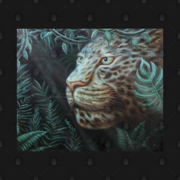 Jaguar in the Jungle with Sunlight Passing Through Green Leaves by SPACE ART & NATURE SHIRTS 