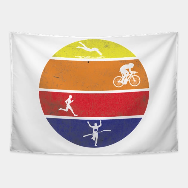 Triathlon Retro / swim / bike / run Tapestry by Wine4ndMilk