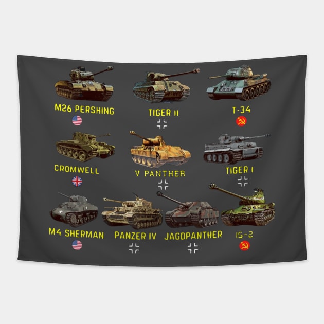 Top Ten Best WW2 Tanks Tapestry by Kocekoceko