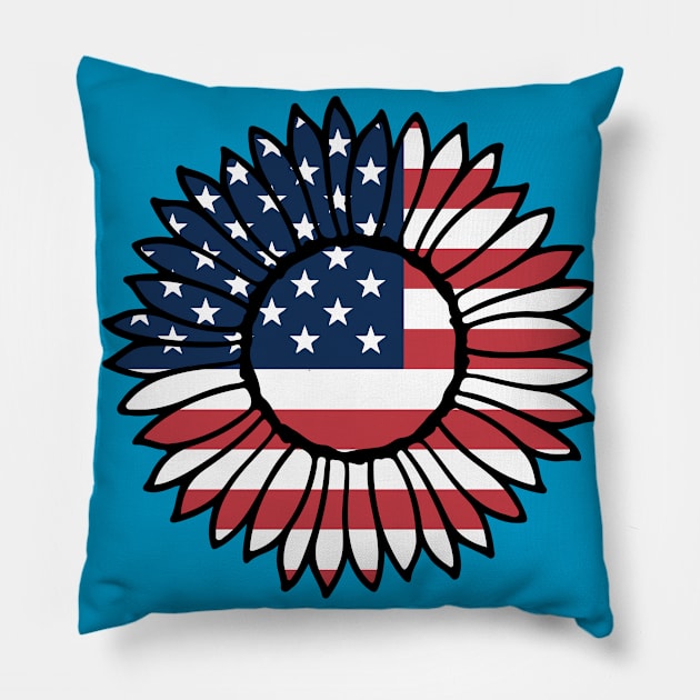 Patriotic Sunflower 4th of July Pillow by sevalyilmazardal