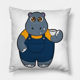 Hippo with Cup of Coffee Pillow