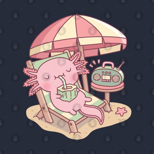 Cute Axolotl Chilling At The Beach by rustydoodle