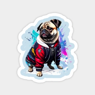 Cool Pug in Hip Hop Varsity Jacket Magnet