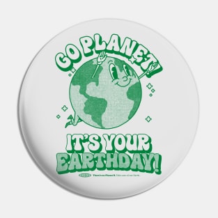 Go Planet It's Your Earth Day Retro Mascot Cute Earth Day Pin