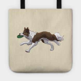 Running Brown Border Collie with Frisbee Tote