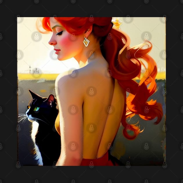 A Redhead and Her Black and White Cat by VespersEmporium