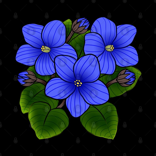 Blue African Violets in Black by leashonlife