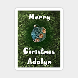 Merry Christmas Adalyn - Green Glitter Ball Ornament with Beaded Flowers :) Magnet