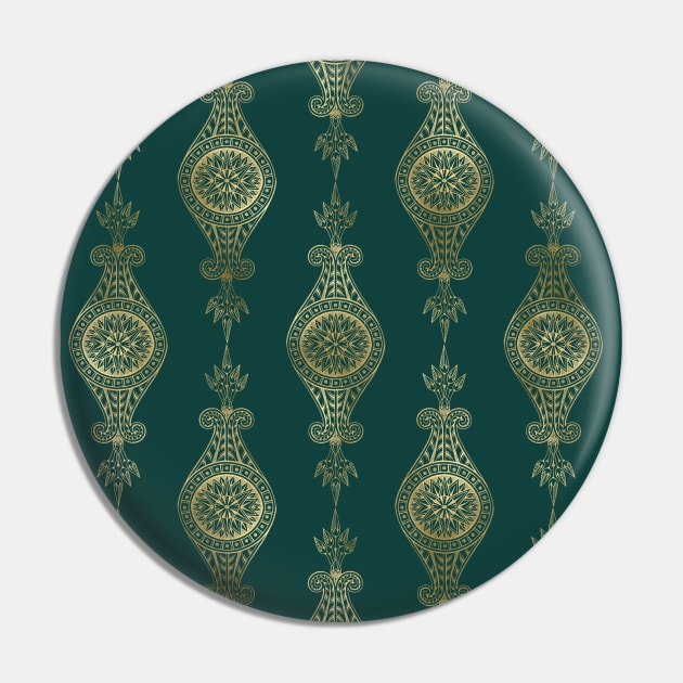 Teal and Gold Vintage Art Deco Damask Pattern Pin by podartist