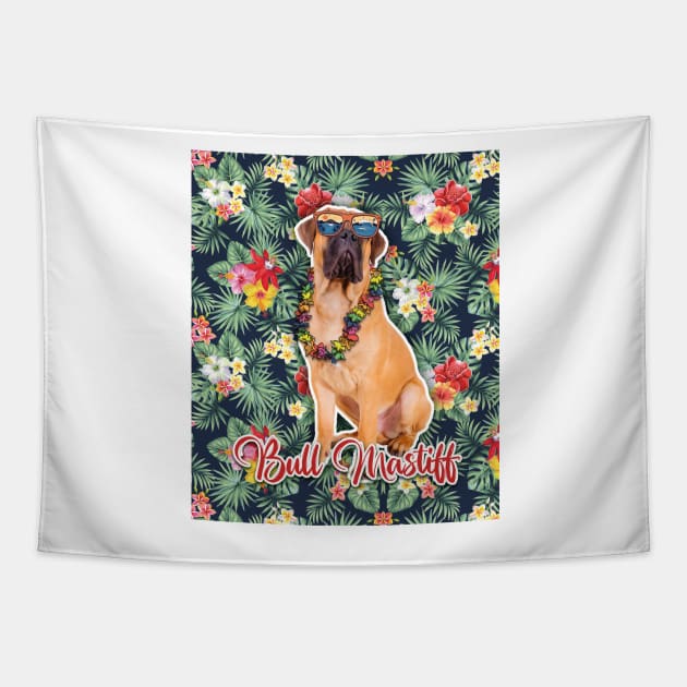 Bull Mastiff Summer Funky Hawaiian, Hawaii Style, Dog Personalized Hawaiian Tapestry by Hoahip