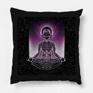 Psychic Skeletal Female Alien Robot Meditating Universal Eighties Pillow