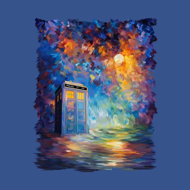 Blue Phone Booth with the moon light rainbow abstract by Dezigner007
