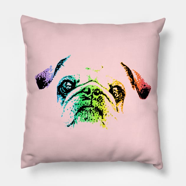 Rainbow Pug Pillow by childofthecorn