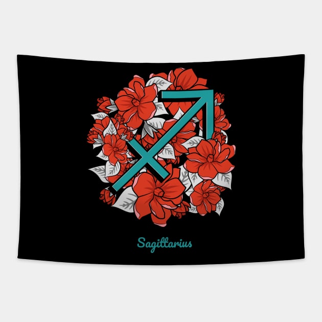 Floral Zodiac Sign Sagittarius Gift Women Men Tapestry by teeleoshirts