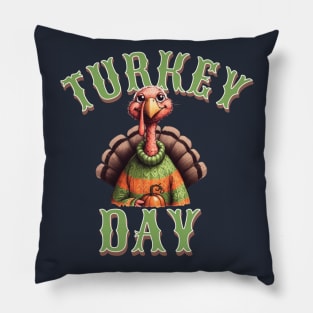 Turkey Day Fun and Colorful Thanksgiving Cartoon Illustration Pillow