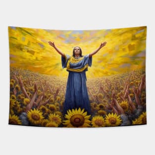 FREEDOM FOR UKRAINE - women in field, illustration, painting style Tapestry