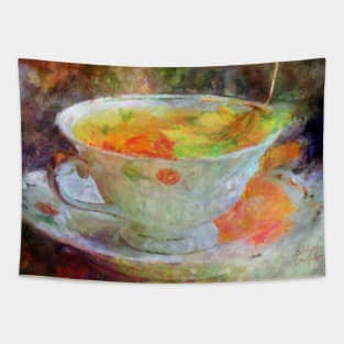 Autumn Leaf Teacup Impressionist Painting Tapestry