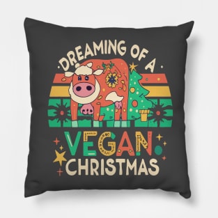 Cute Cow I'm Dreaming of a Vegan Christmas Funny Men Women Pillow