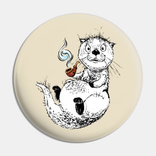 Cute Little Otter Relaxing with an Old Man Pipe Pin