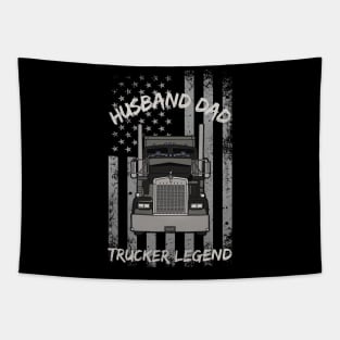Husband Dad Trucker Legend Big Truck 18 Wheeler USA American Flag Tapestry