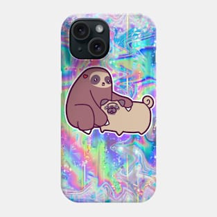 Sloth and Pug Rainbow Holographic Phone Case