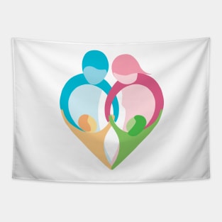 Heart shaped family logo. Mother, father, little boy and little girl Tapestry