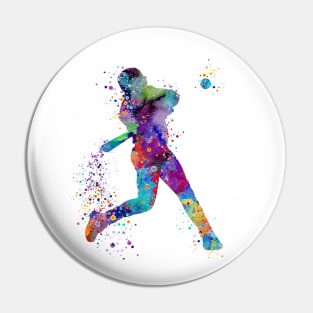 Baseball Boy Batter Softball Player Watercolor Silhouette Pin