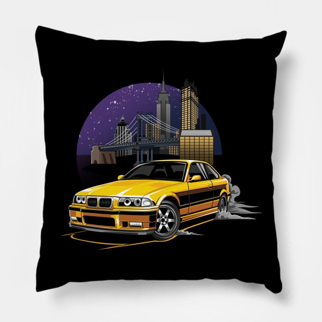 M3 E36 Illustration New York City Night Skyline Pillow by yourcar.art