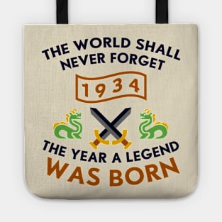 1934 The Year A Legend Was Born Dragons and Swords Design Tote