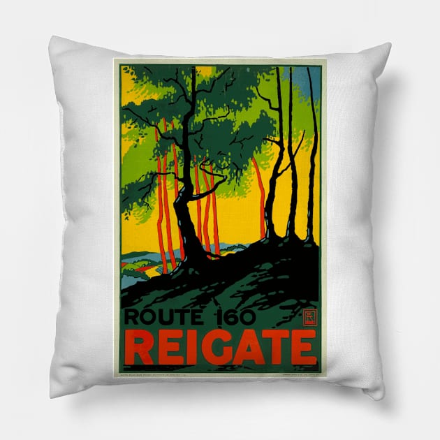 Reigate, England (Route 160) - Vintage Travel Poster Pillow by Naves