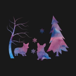 Corgi Winter Art With Snowflakes T-Shirt