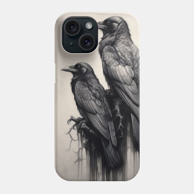 Raven's Reverie - Two Black Crow Art Phone Case by SzlagRPG