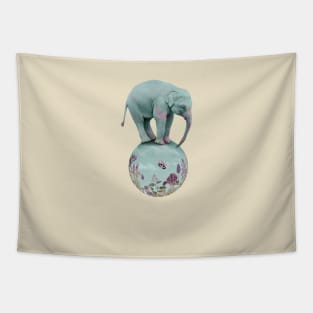 Mauve flowers on turquoise sky background Tapestry