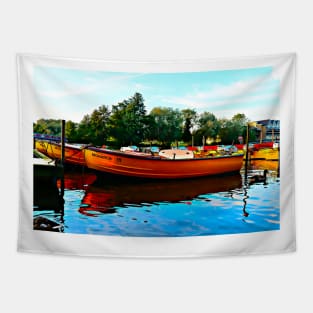 Vibrant orange boats at Windsor riverside uk Tapestry