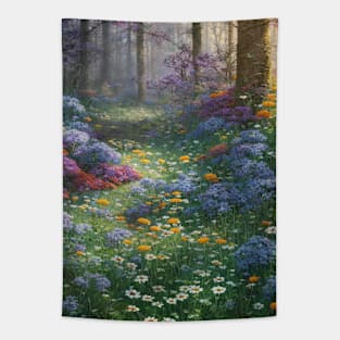 Flowery path in the woods Tapestry