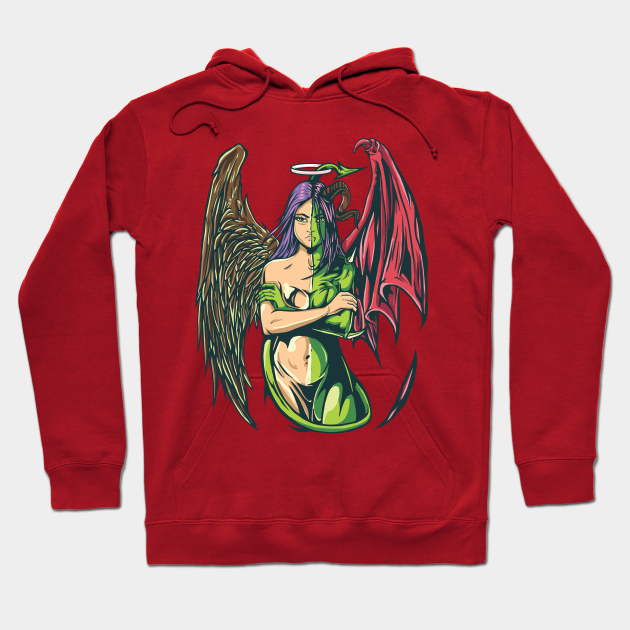 half red half white hoodie angel and devil