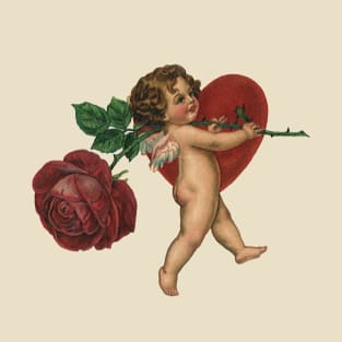 Vintage Valentine's Day Cupid with Rose and Heart T-Shirt