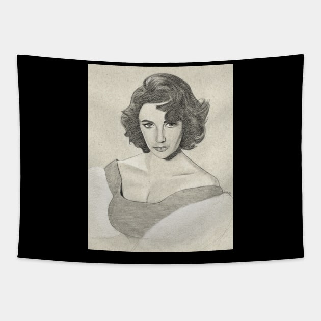 Elizabeth Taylor Portrait Drawing Tapestry by ianoz