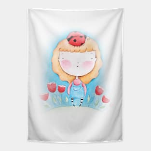 Girl with ladybug Tapestry