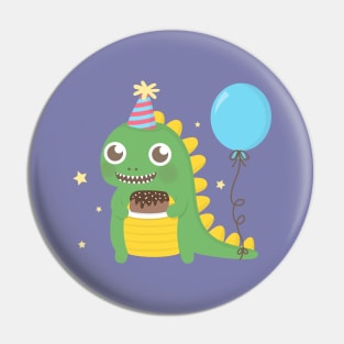 Cute Party Dinosaur with Cake and Balloon Pin